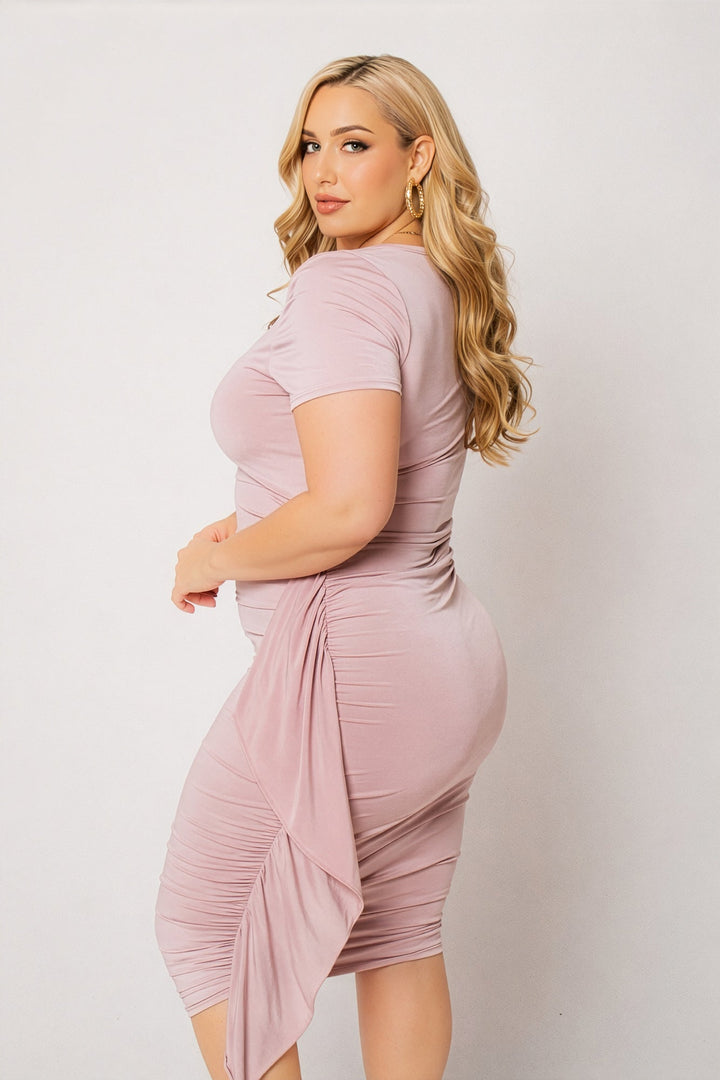 Curvy Sense Inc. Dresses Plus Size Lena Draped Midi Dress - Mauve