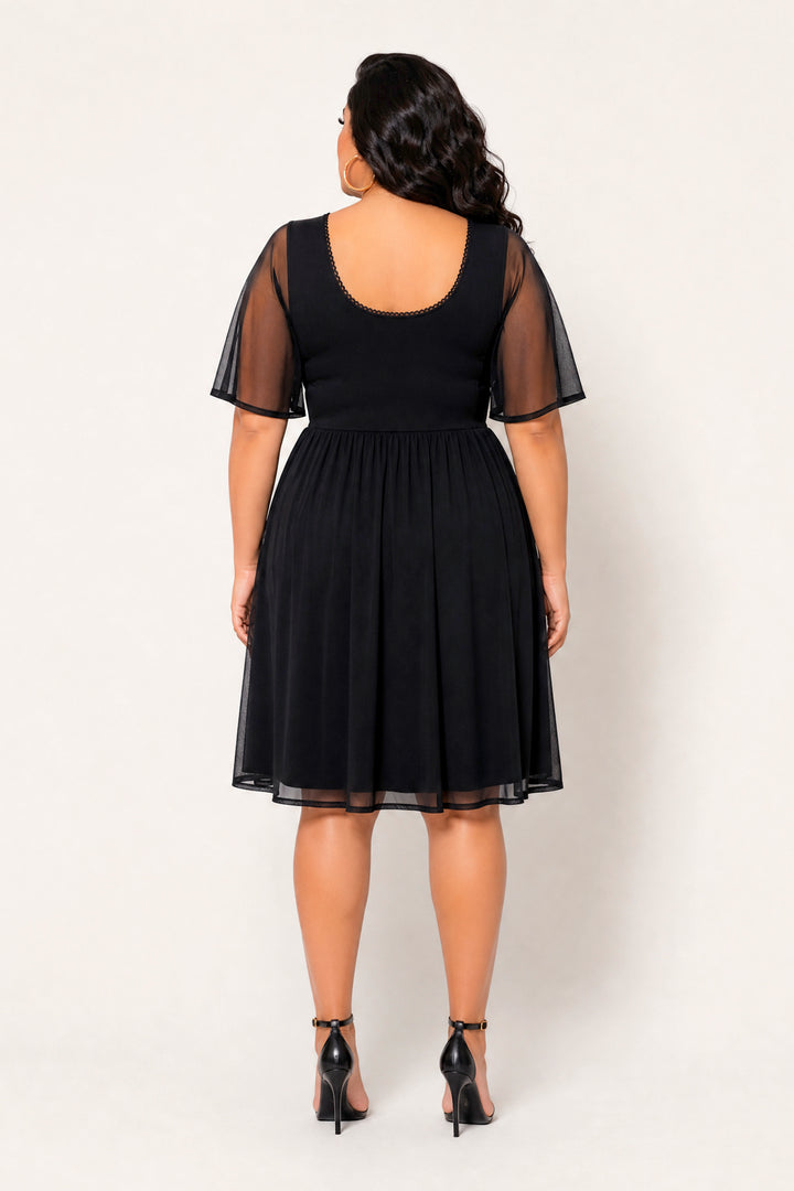 Curvy Sense Inc. Dresses Plus Size Lenora Mesh Flutter Dress - Black