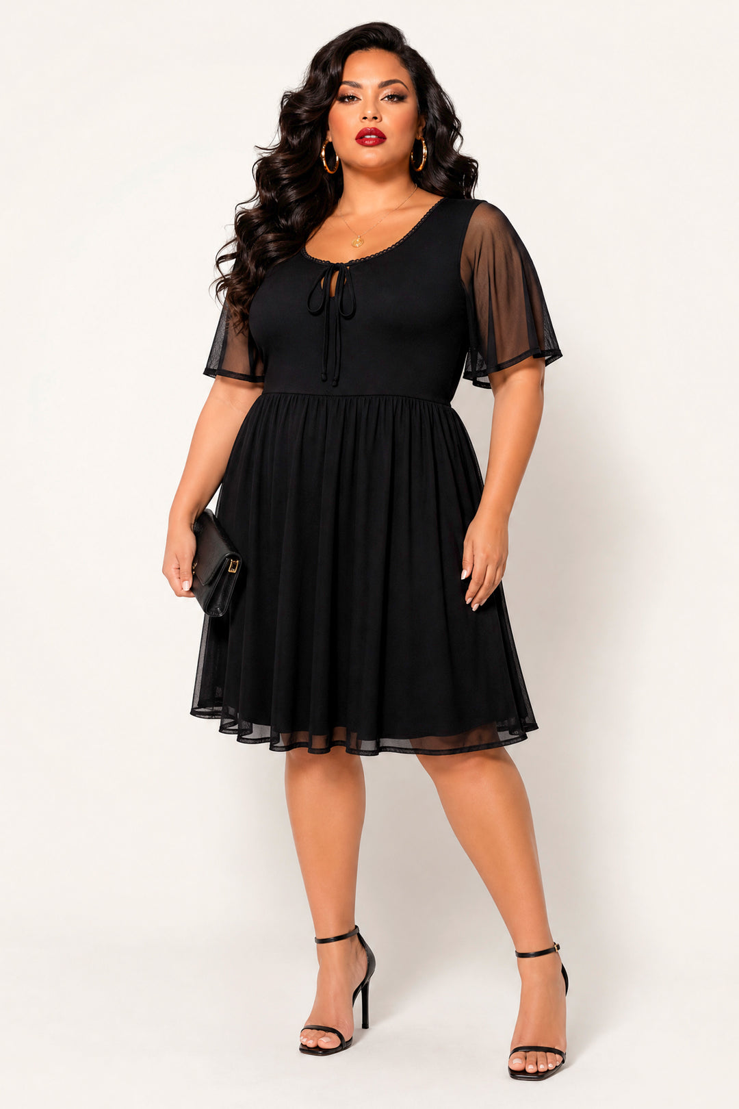 Curvy Sense Inc. Dresses Plus Size Lenora Mesh Flutter Dress - Black