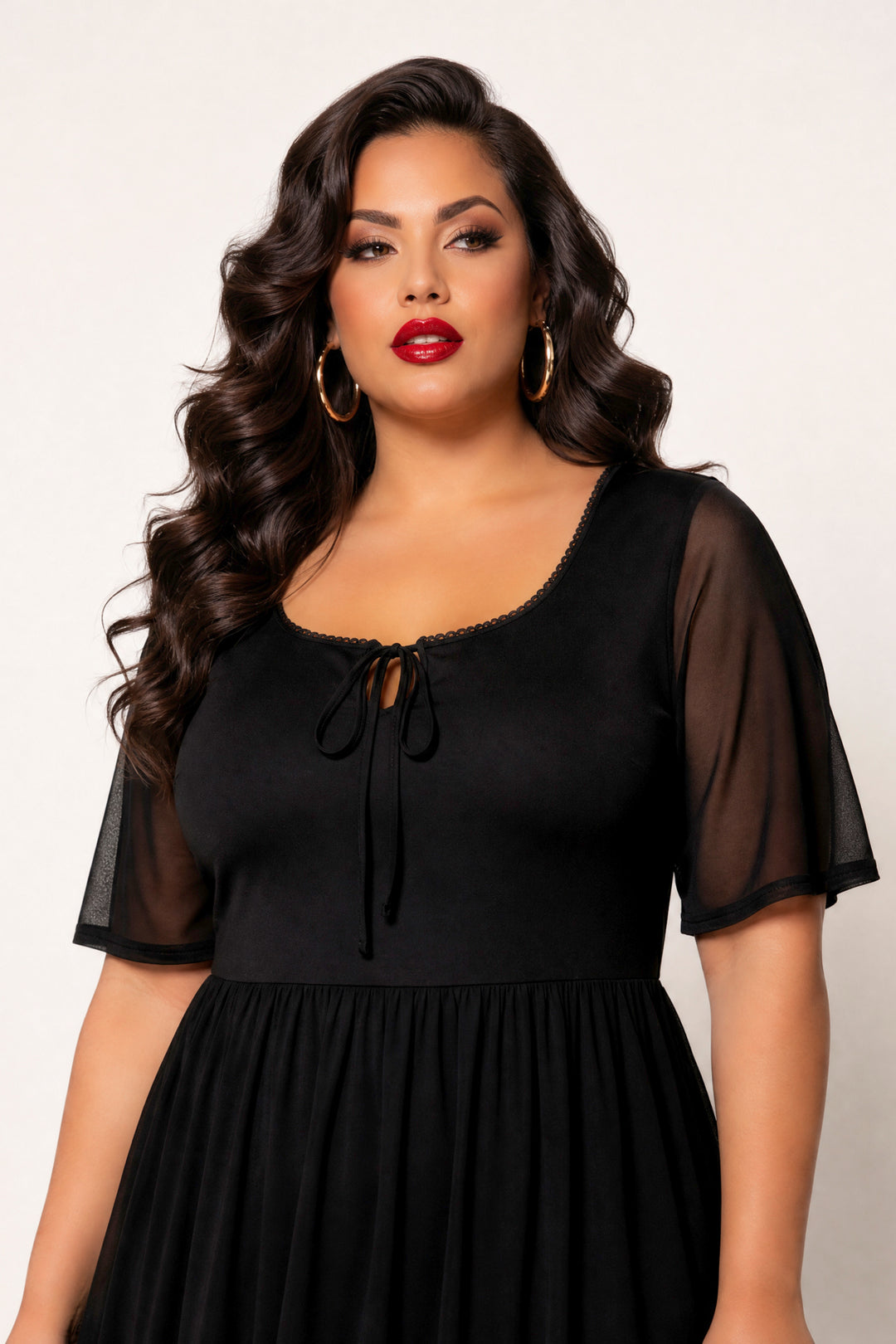 Curvy Sense Inc. Dresses Plus Size Lenora Mesh Flutter Dress - Black