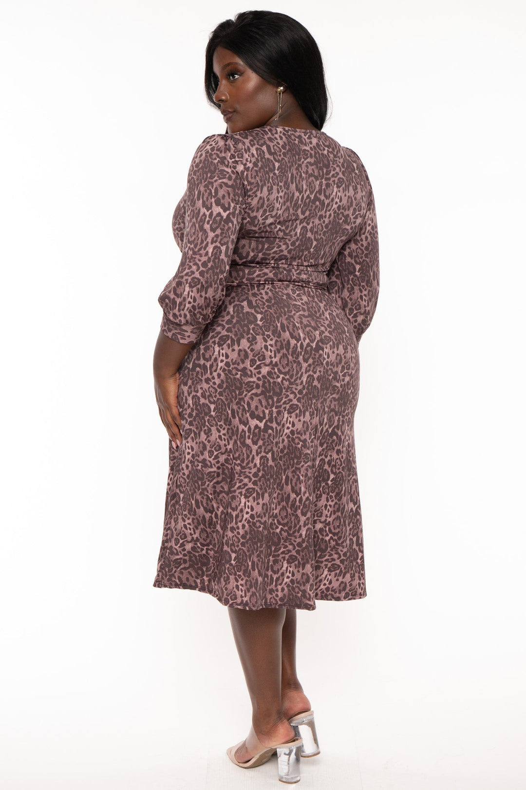 Jade By Jane Dresses Plus Size Leopard  Print Faux Wrap Dress - Plum