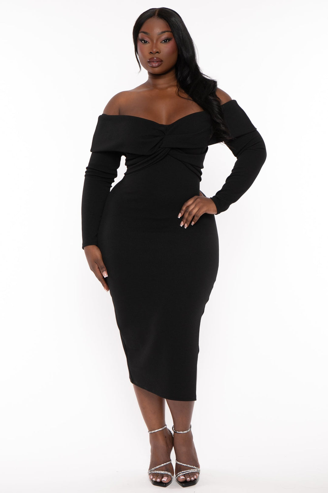 Curvy Sense Dresses 1X / Black Plus Size Lesleyanne Midi Dress- Black