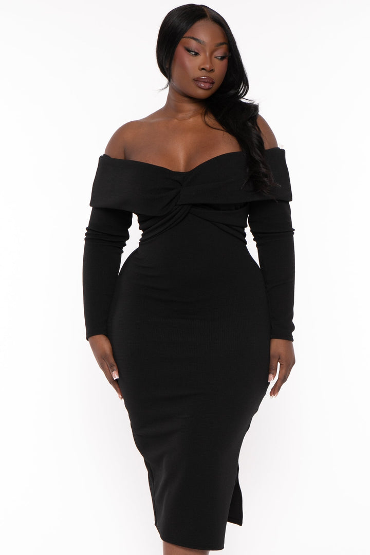 Curvy Sense Dresses Plus Size Lesleyanne Midi Dress- Black