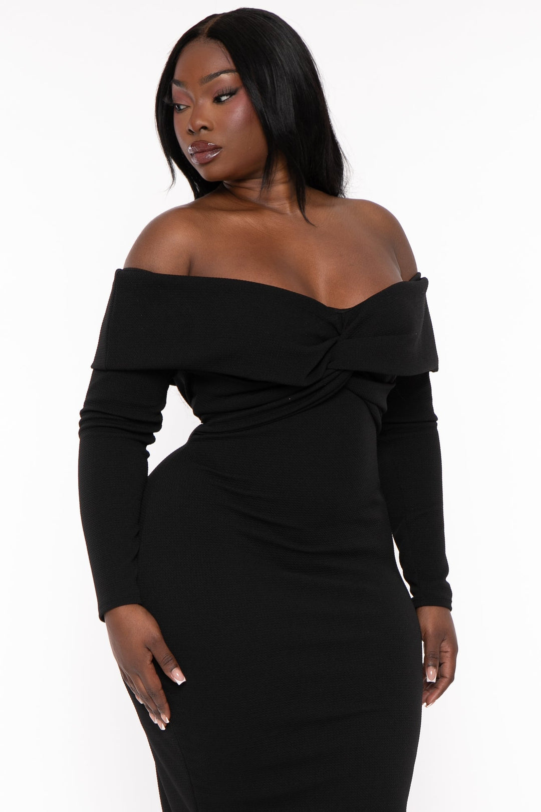 Curvy Sense Dresses Plus Size Lesleyanne Midi Dress- Black