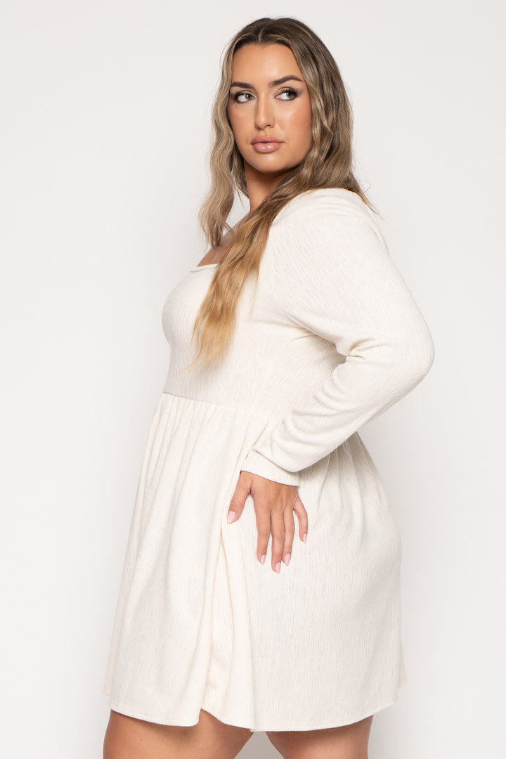 Curvy Sense Dresses Plus Size Lexie Sweater Mini  Dress - Ivory