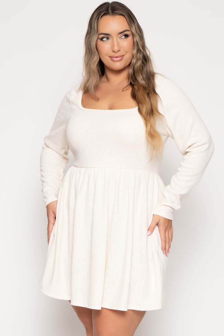 Curvy Sense Dresses Plus Size Lexie Sweater Mini  Dress - Ivory