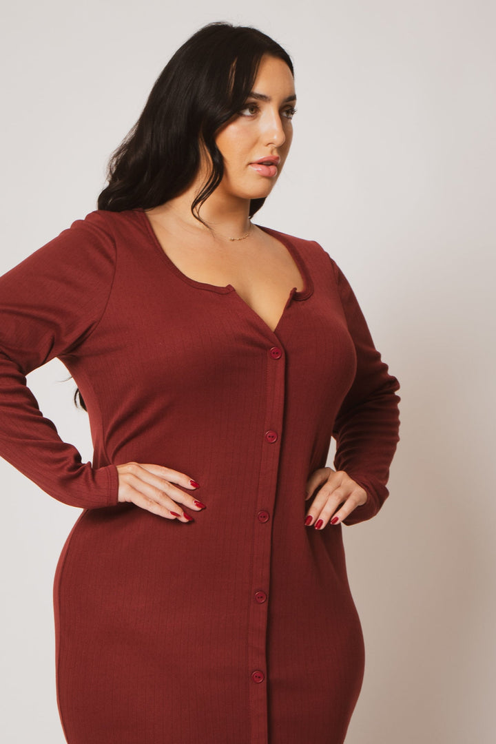 Curvy Sense Inc. Dresses Plus Size Liana Knit Dress - Burgundy