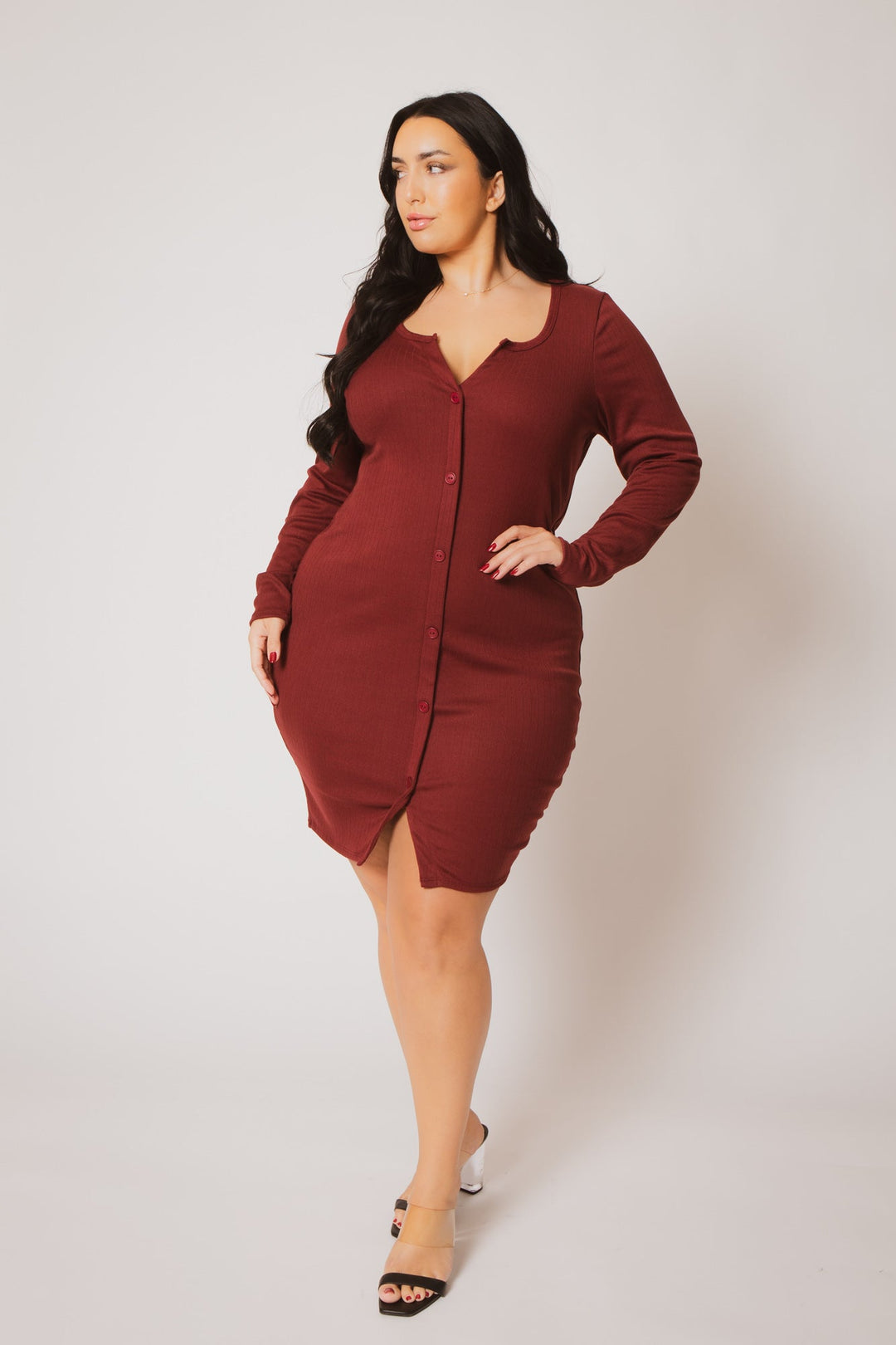 Plus Size Liana Knit Dress - Burgundy 2X / Burgundy at Curvy Sense Plus Size Liana Knit Dress - Burgundy 2X / Burgundy at Curvy Sense