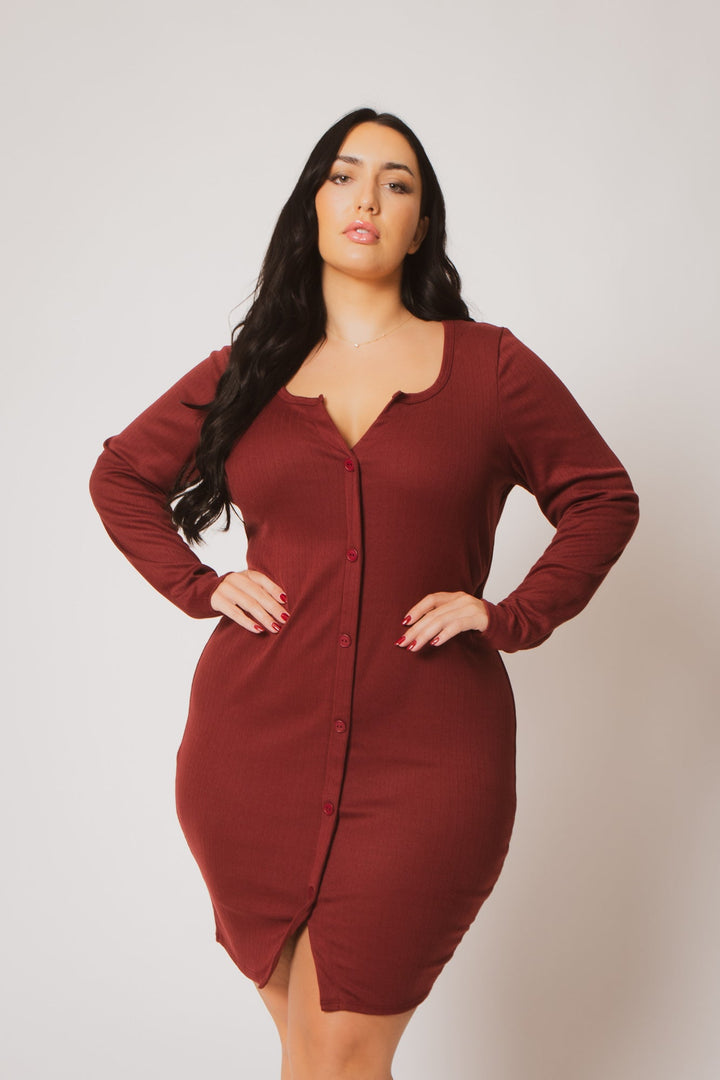 Curvy Sense Inc. Dresses Plus Size Liana Knit Dress - Burgundy