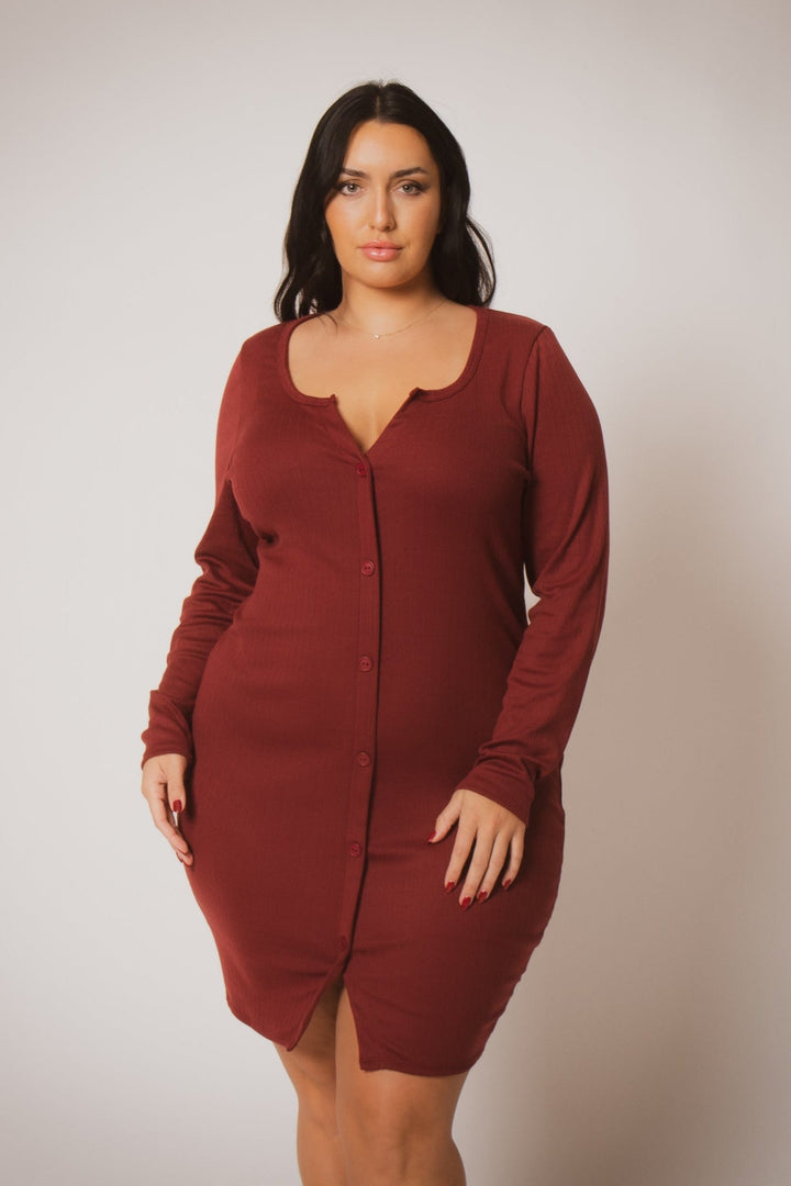 Curvy Sense Inc. Dresses Plus Size Liana Knit Dress - Burgundy