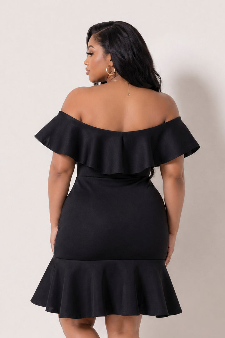 Va Va Voom Dresses Plus Size Liesel Ruffle Dress- Black