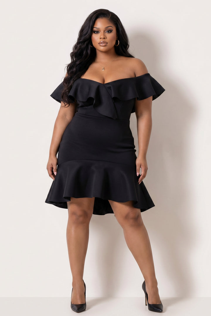 Va Va Voom Dresses Plus Size Liesel Ruffle Dress- Black