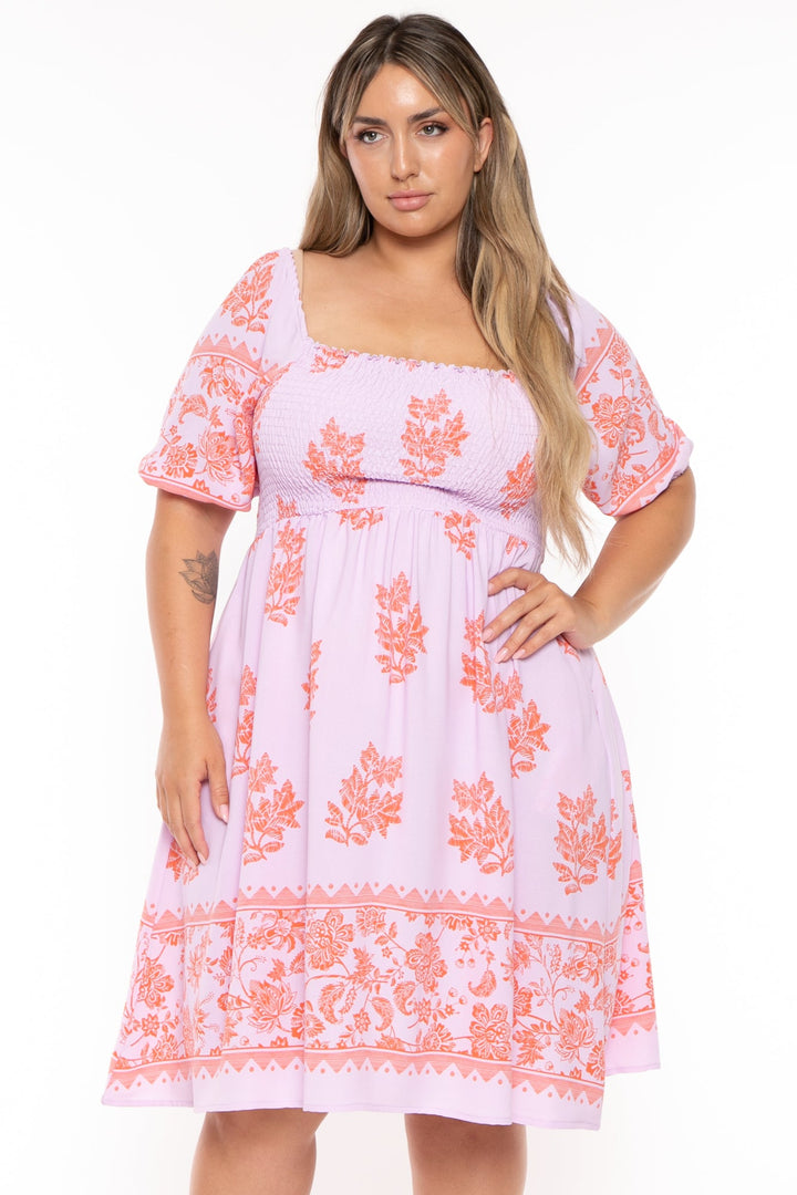 HAPTICS Dresses Plus Size Lilah  Floral  Smocked  Dress  -Lavender