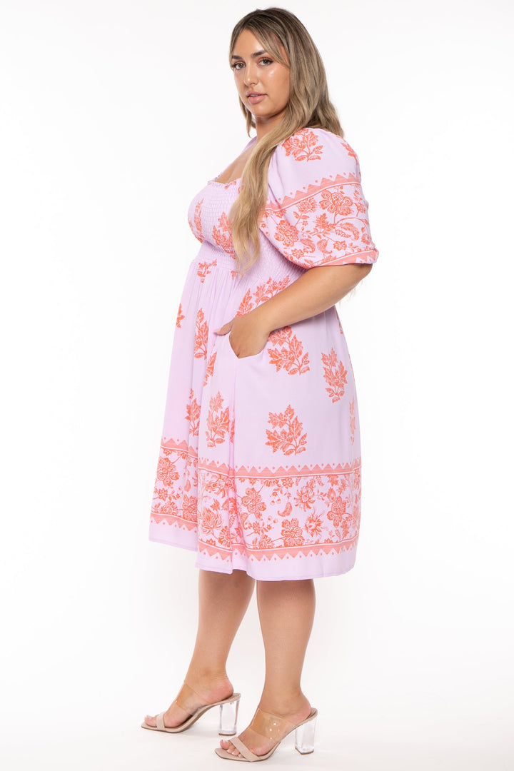 HAPTICS Dresses Plus Size Lilah  Floral  Smocked  Dress  -Lavender