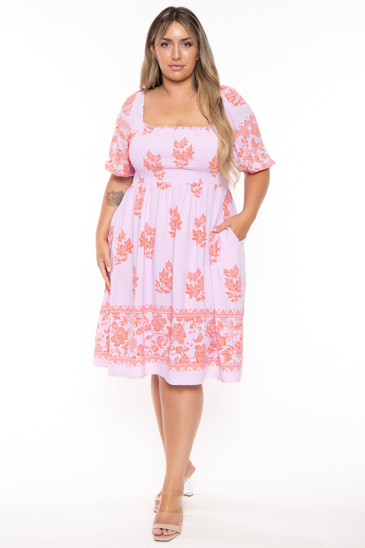 HAPTICS Dresses Plus Size Lilah  Floral  Smocked  Dress  -Lavender