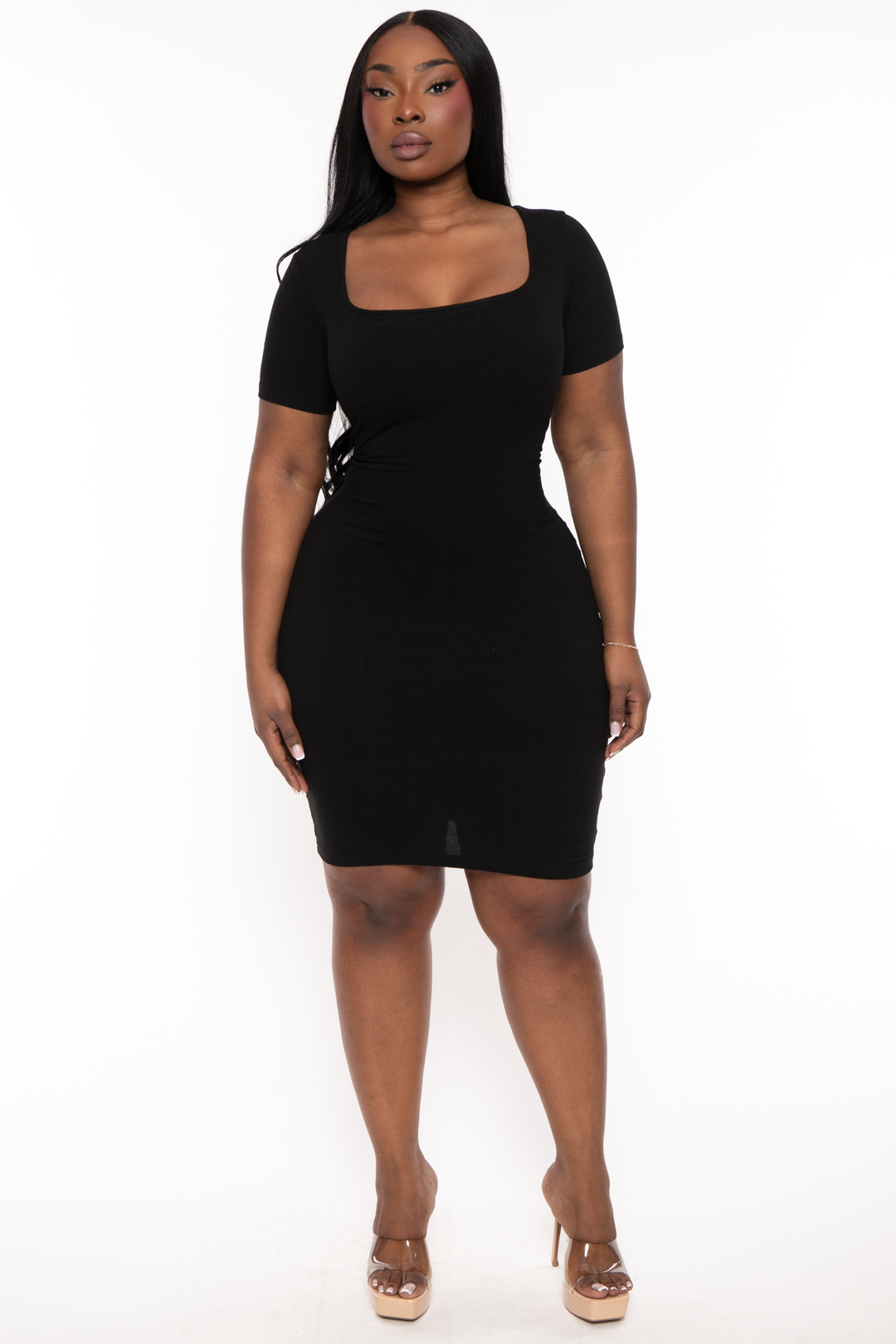Plus Size Asymmetric Draped Dress - Black