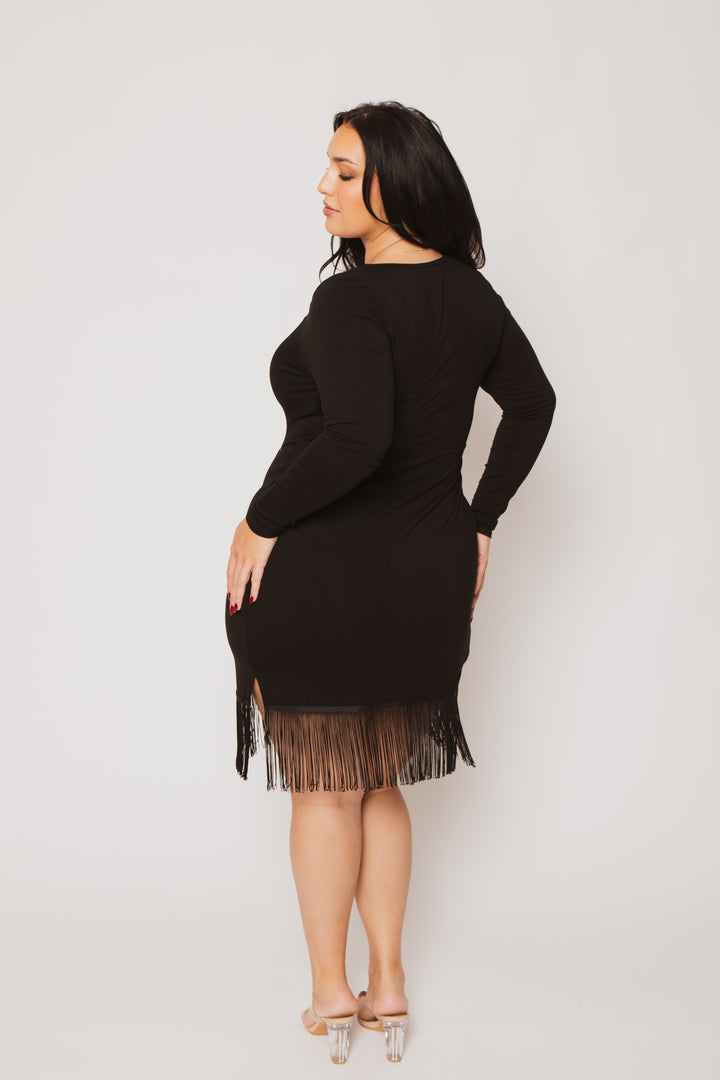 Curvy Sense Inc. Dresses Plus Size Lindecita Fringe Dress - Black