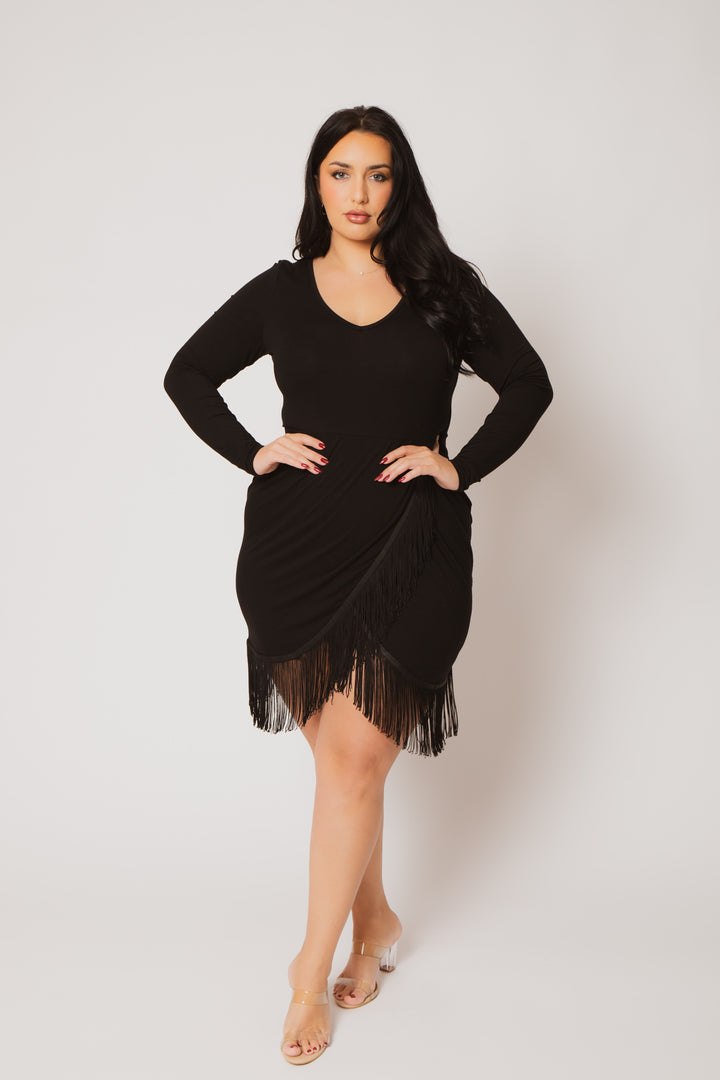 Curvy Sense Inc. Dresses Plus Size Lindecita Fringe Dress - Black
