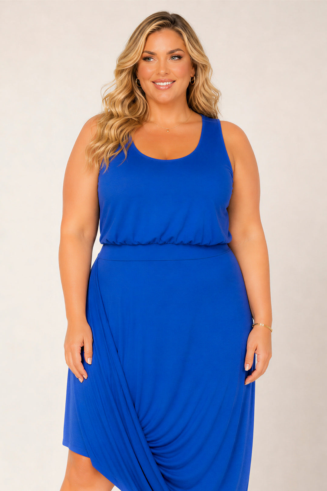 Curvy Sense Inc. Dresses Plus Size Liora Drape Dress - Blue