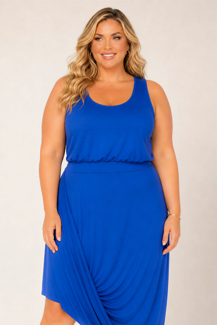 Curvy Sense Inc. Dresses Plus Size Liora Drape Dress - Blue
