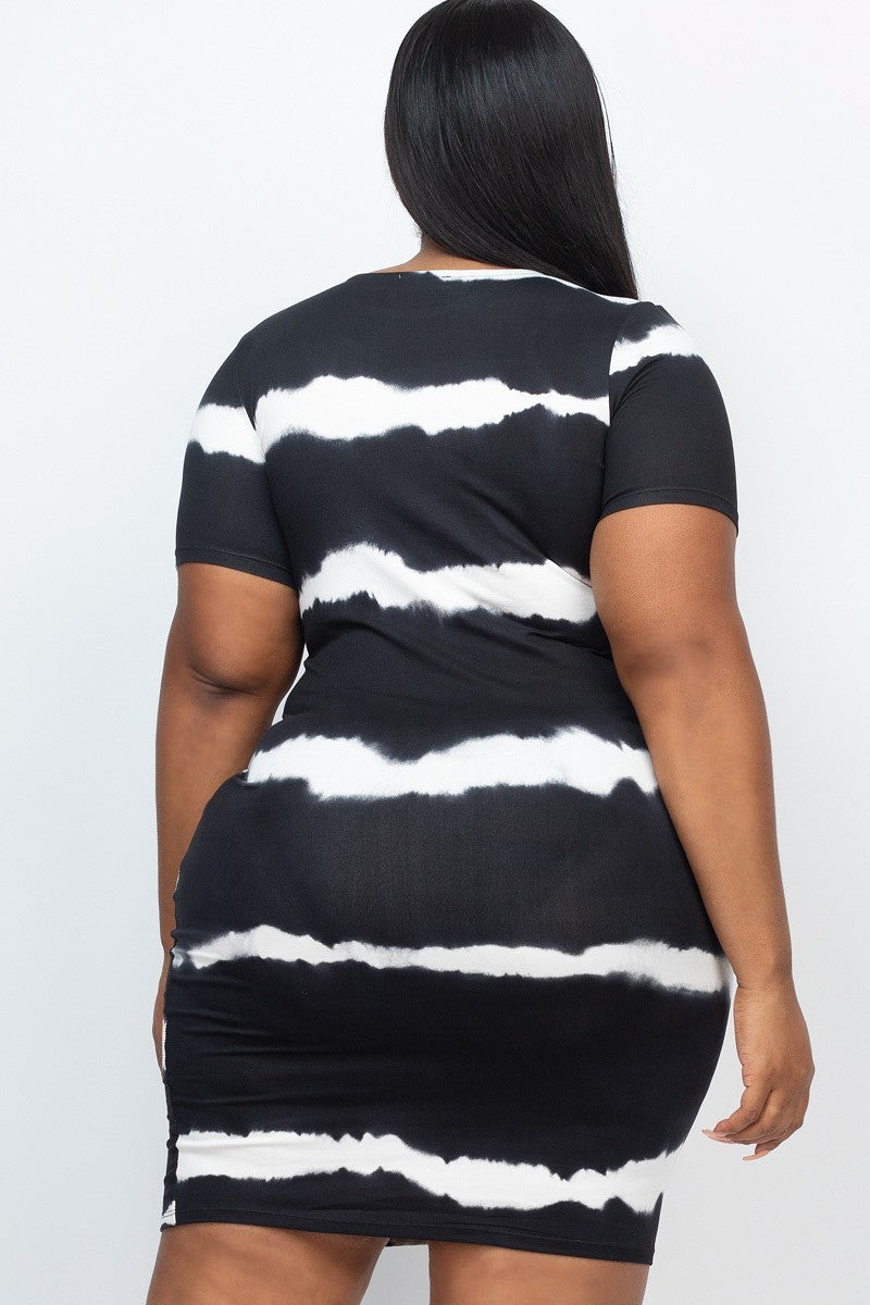 Capella Dresses Plus Size Lisa Tie Dye short sleeve mini Dress - Black