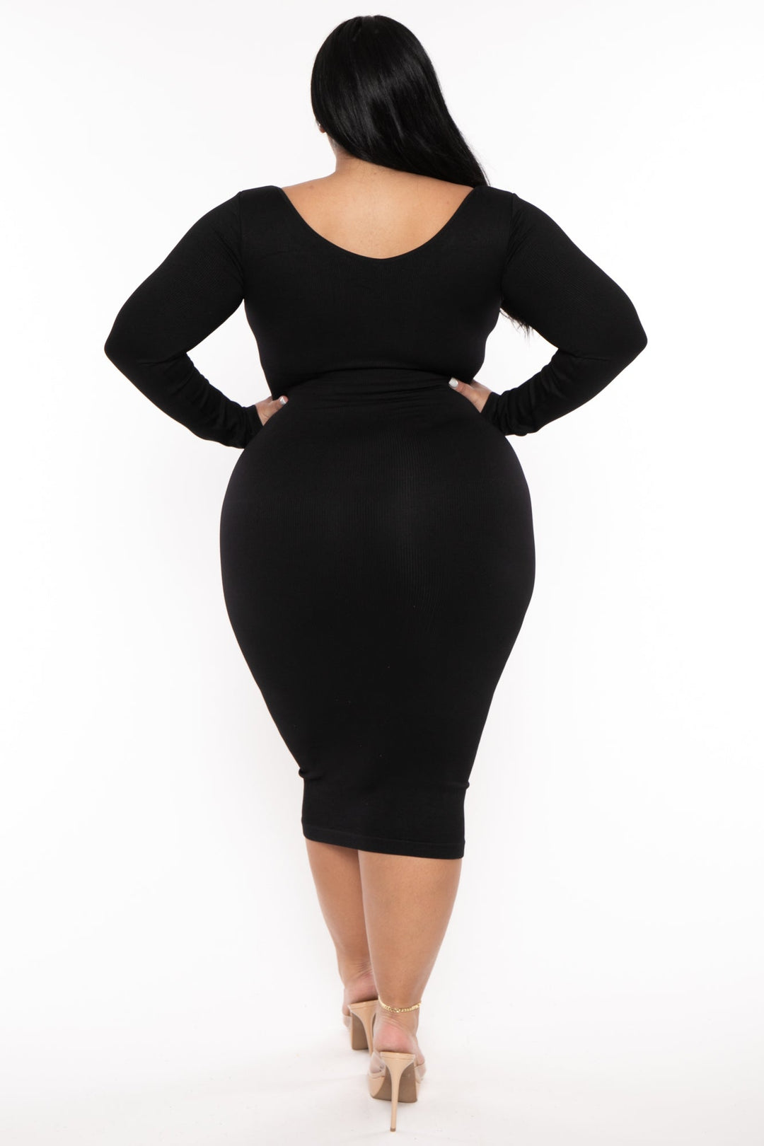Women's Plus Size Little Black Snatched Dress - Black - Curvy Sense