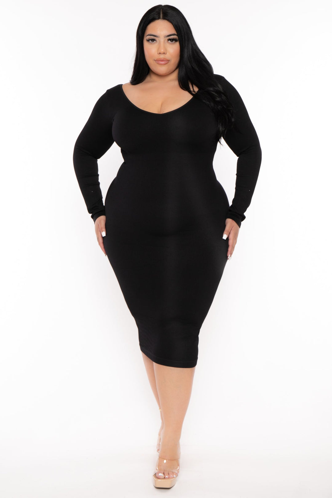 Women's Plus Size Little Black Snatched Dress - Black - Curvy Sense