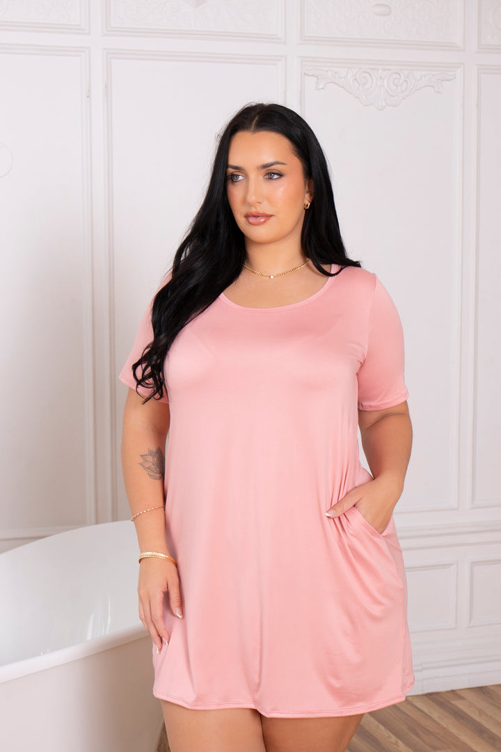 Curvy Sense Inc. Dresses Plus Size Lounge Escape Tee Dress - Blush