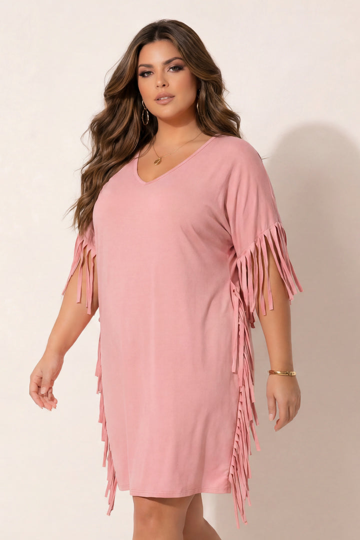 Curvy Sense Inc. Dresses Plus Size Lounge Escape Tee Dress - Blush