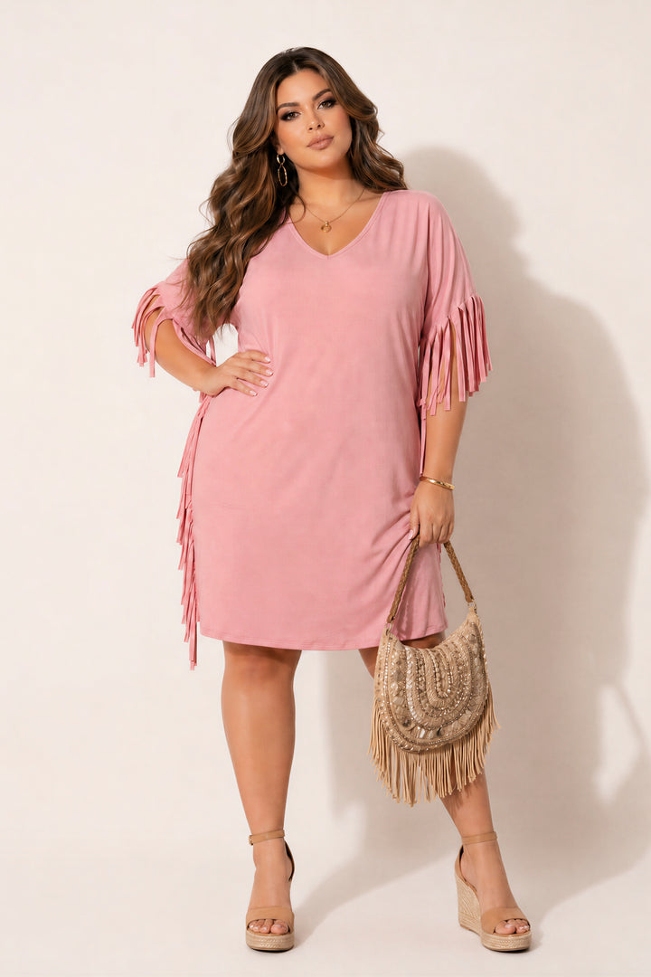 Curvy Sense Inc. Dresses Plus Size Lounge Escape Tee Dress - Blush