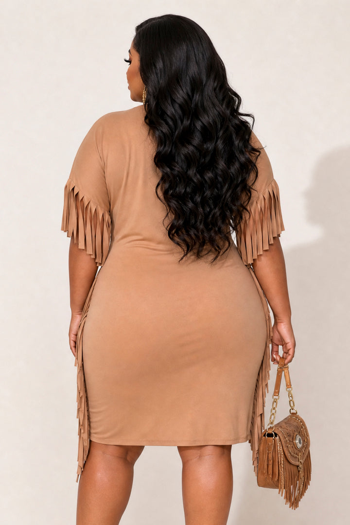 Curvy Sense Inc. Dresses Plus Size Lounge Escape Tee Dress - Camel
