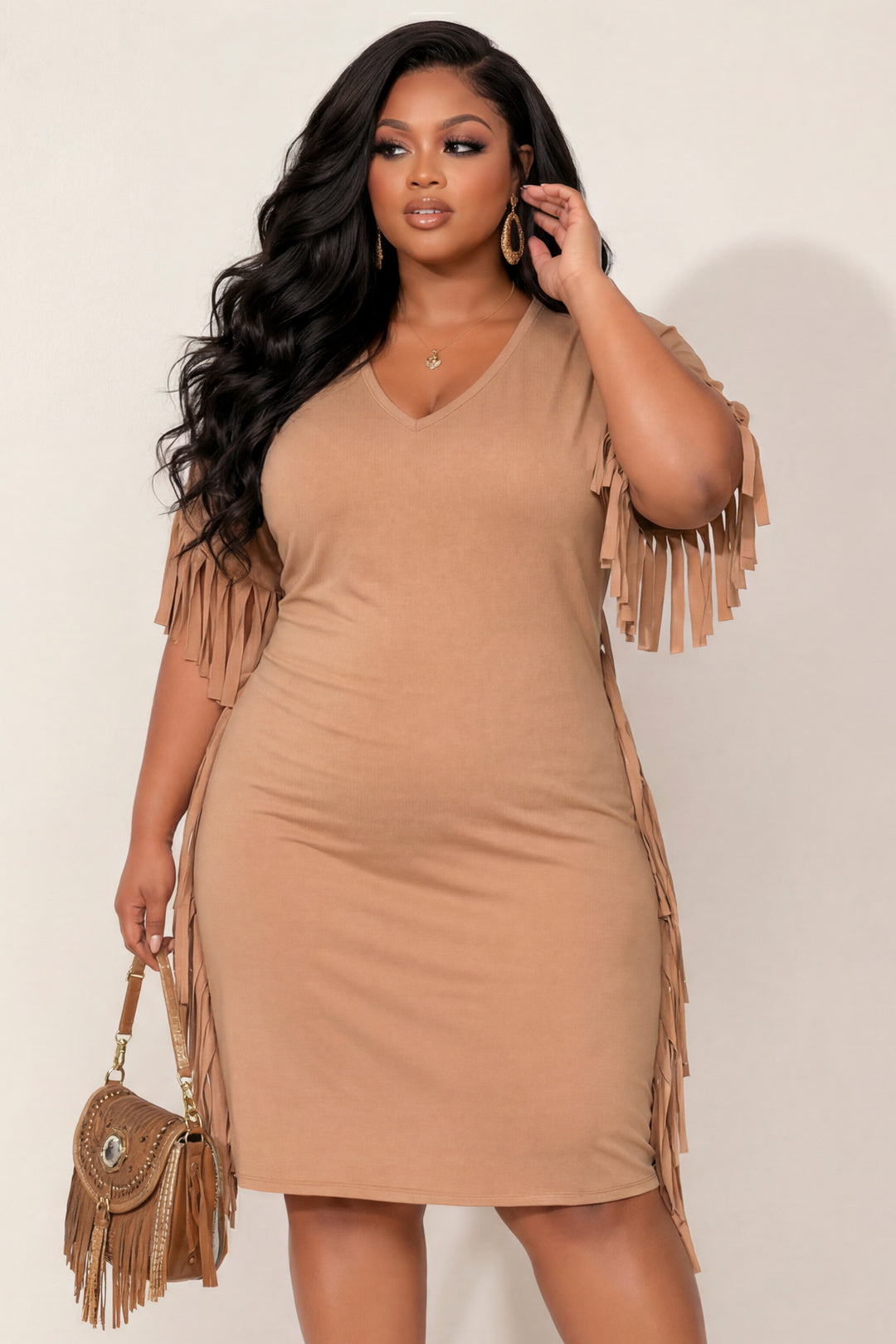 Curvy Sense Inc. Dresses Plus Size Lounge Escape Tee Dress - Camel