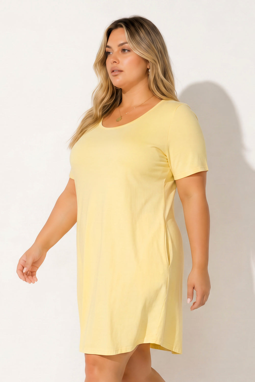 Curvy Sense Inc. Dresses Plus Size Lounge Escape Tee Dress - Yellow