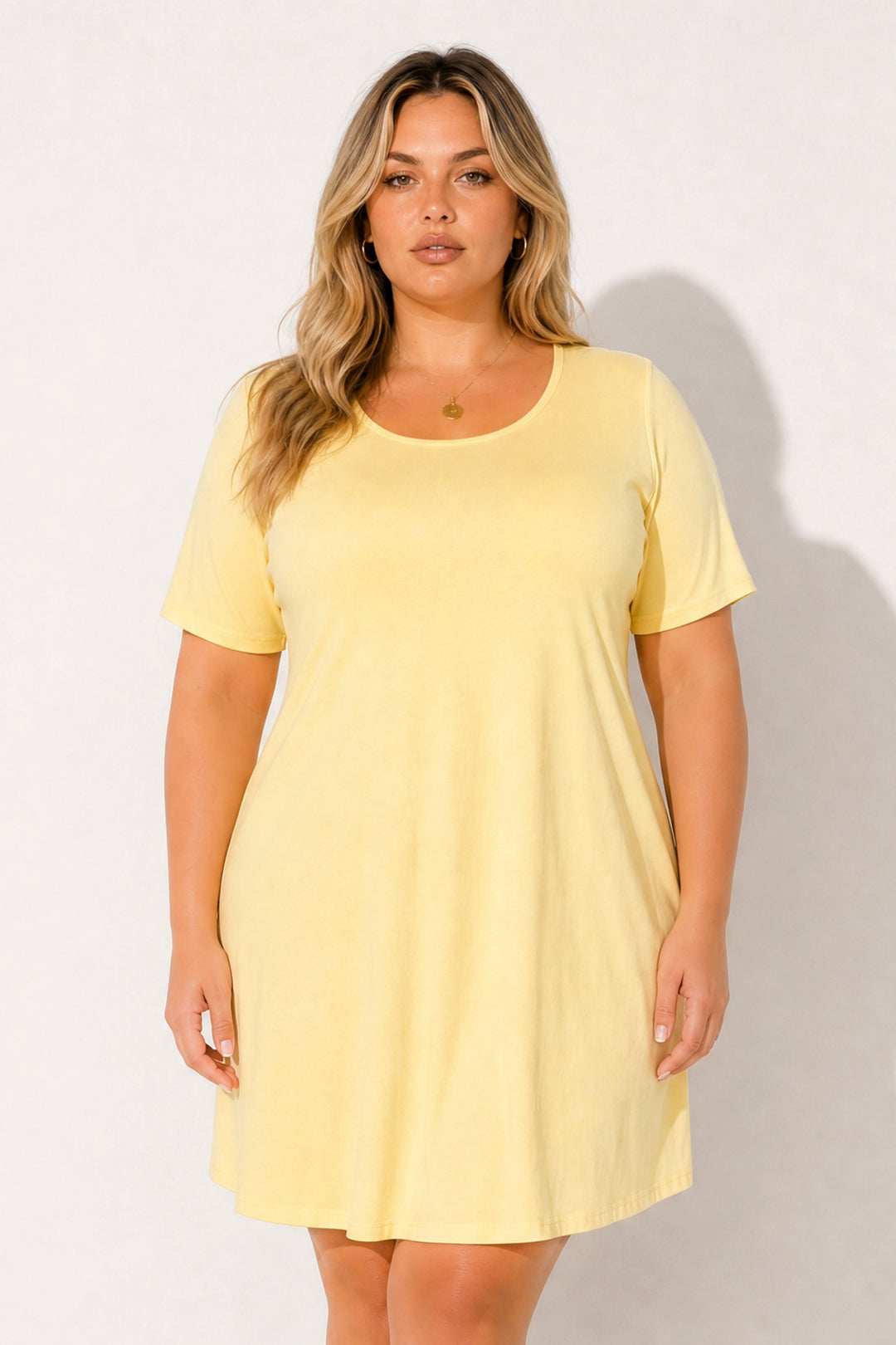 Curvy Sense Inc. Dresses Plus Size Lounge Escape Tee Dress - Yellow
