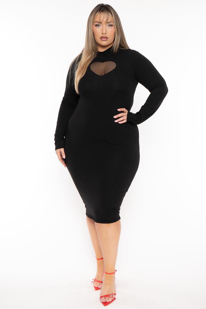 Curvy Sense Dresses Plus Size Lovey Heart Cut Out Dress - Black