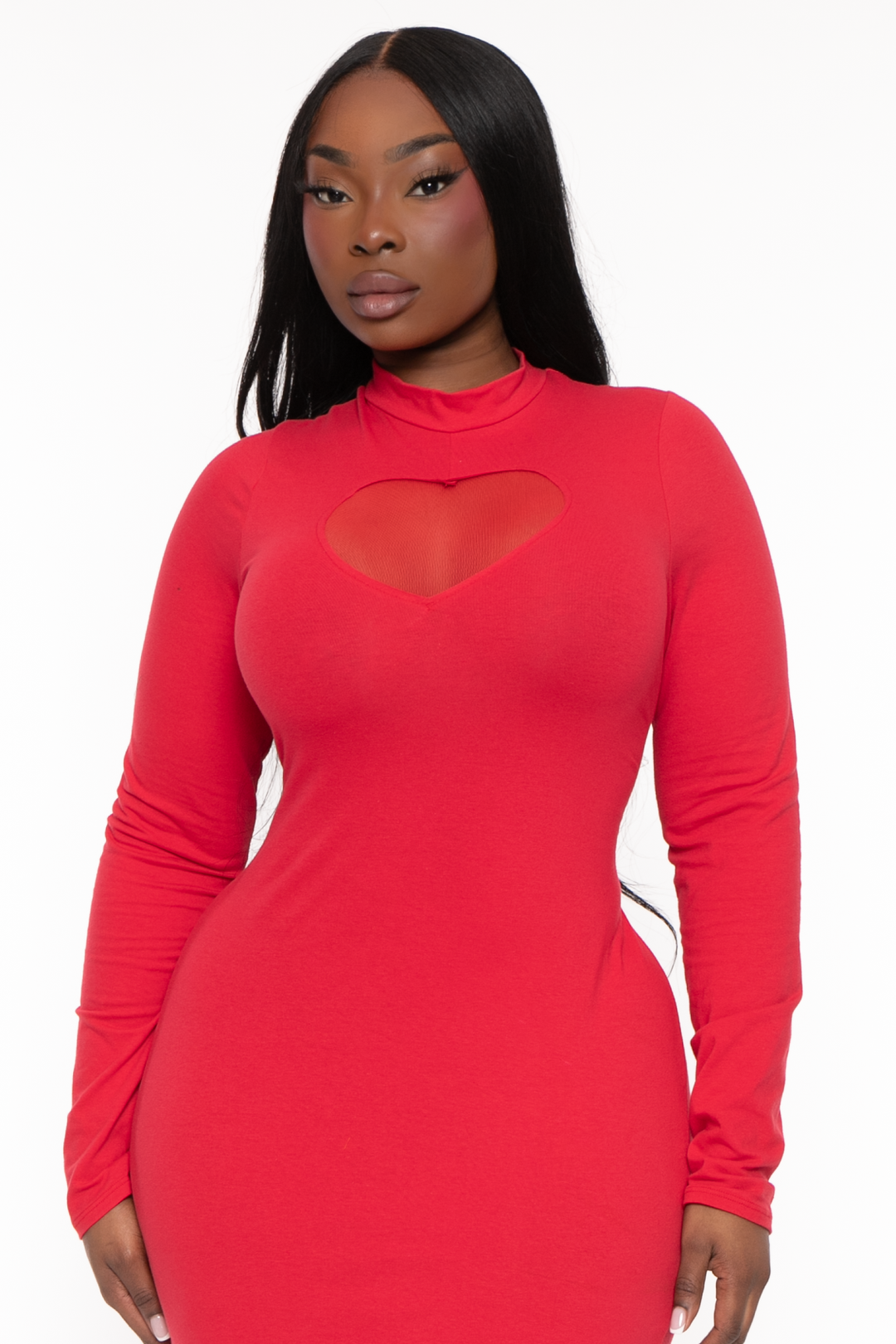 Curvy Sense Dresses Plus Size Lovey Heart Cut Out Dress - Red