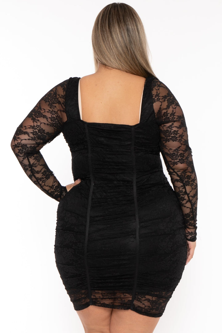 Curvy Sense Dresses Plus Size Loxley Corset Lace Dress -Black