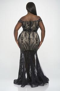 RICARICA Dresses Plus Size Lucia Off the shoulder Velvet Sequin Gown - Black