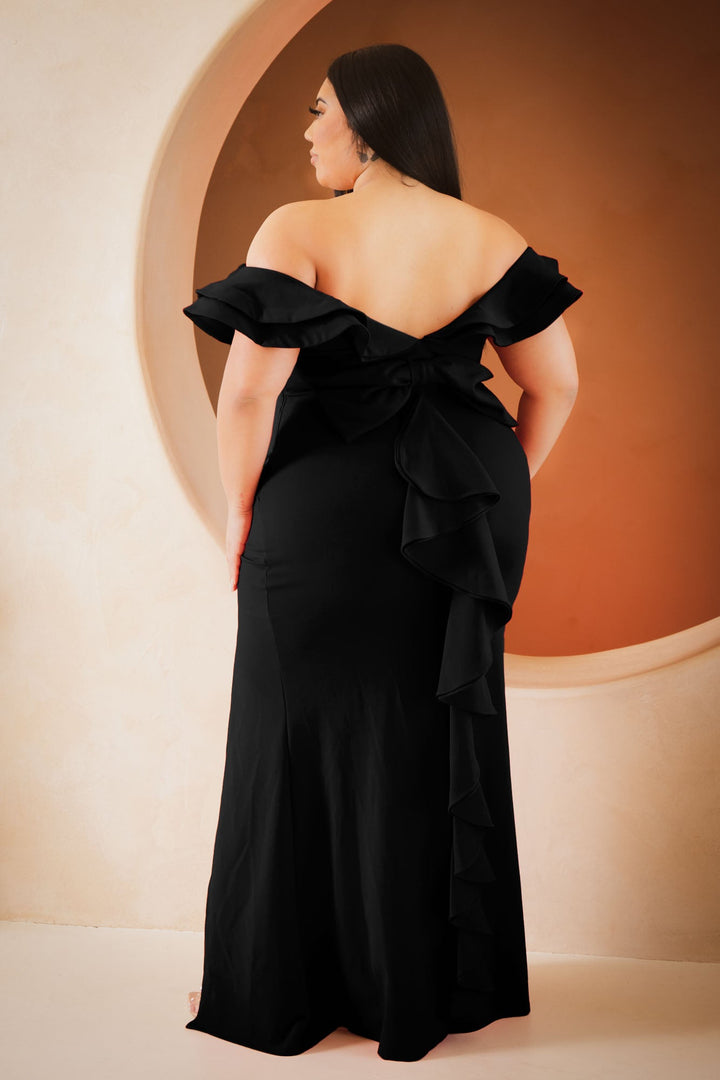 Symphony Dresses Plus Size Lucienne Ruffle Maxi Gown  Dress- Black