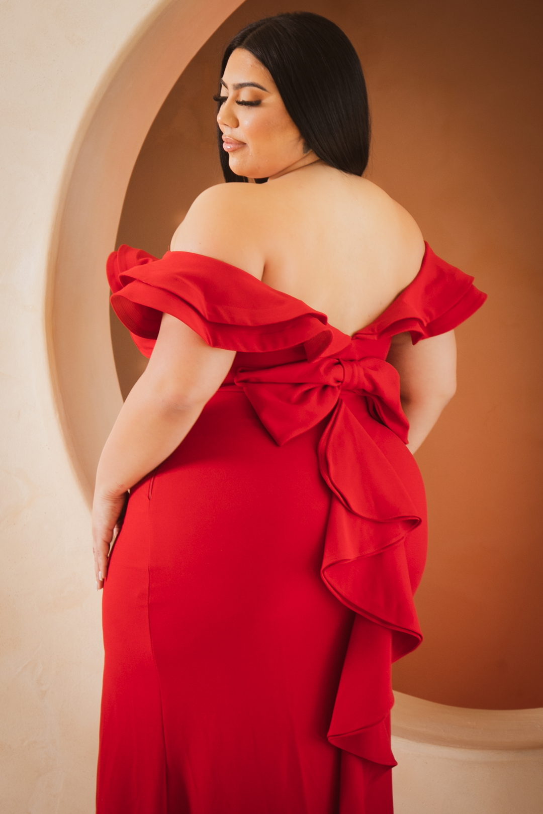 Symphony Dresses Plus Size Lucienne Ruffle Maxi Gown  Dress- Red