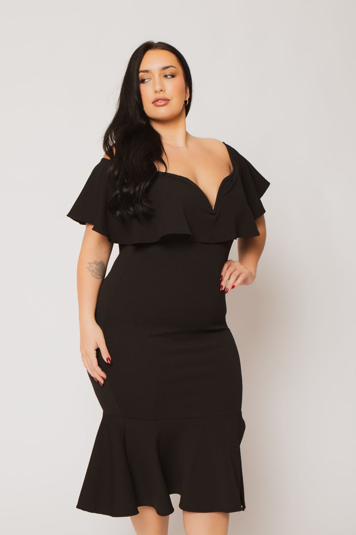 Curvy Sense Inc. Dresses Plus Size Lucinda Midi Dress - Black