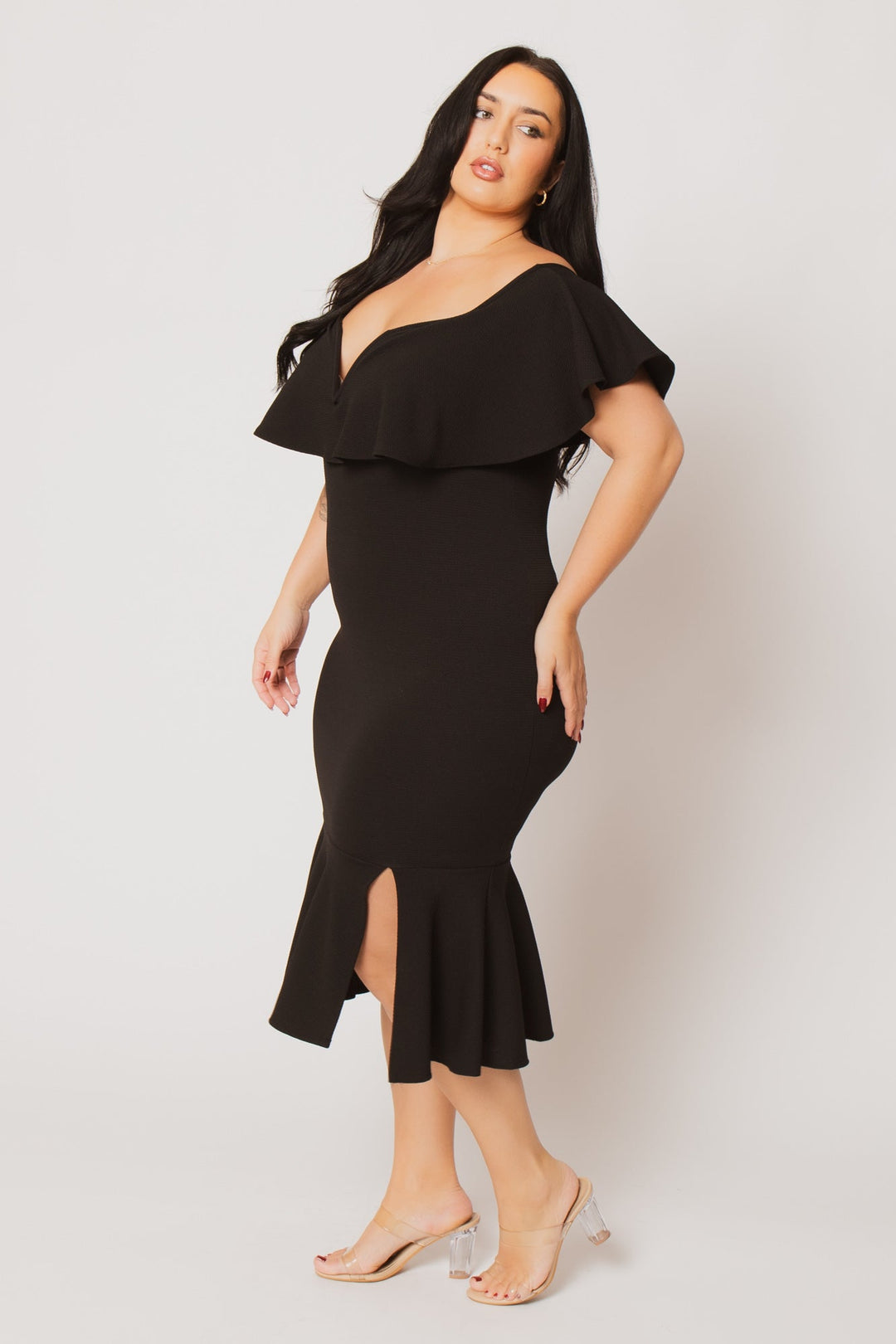 Curvy Sense Inc. Dresses Plus Size Lucinda Midi Dress - Black