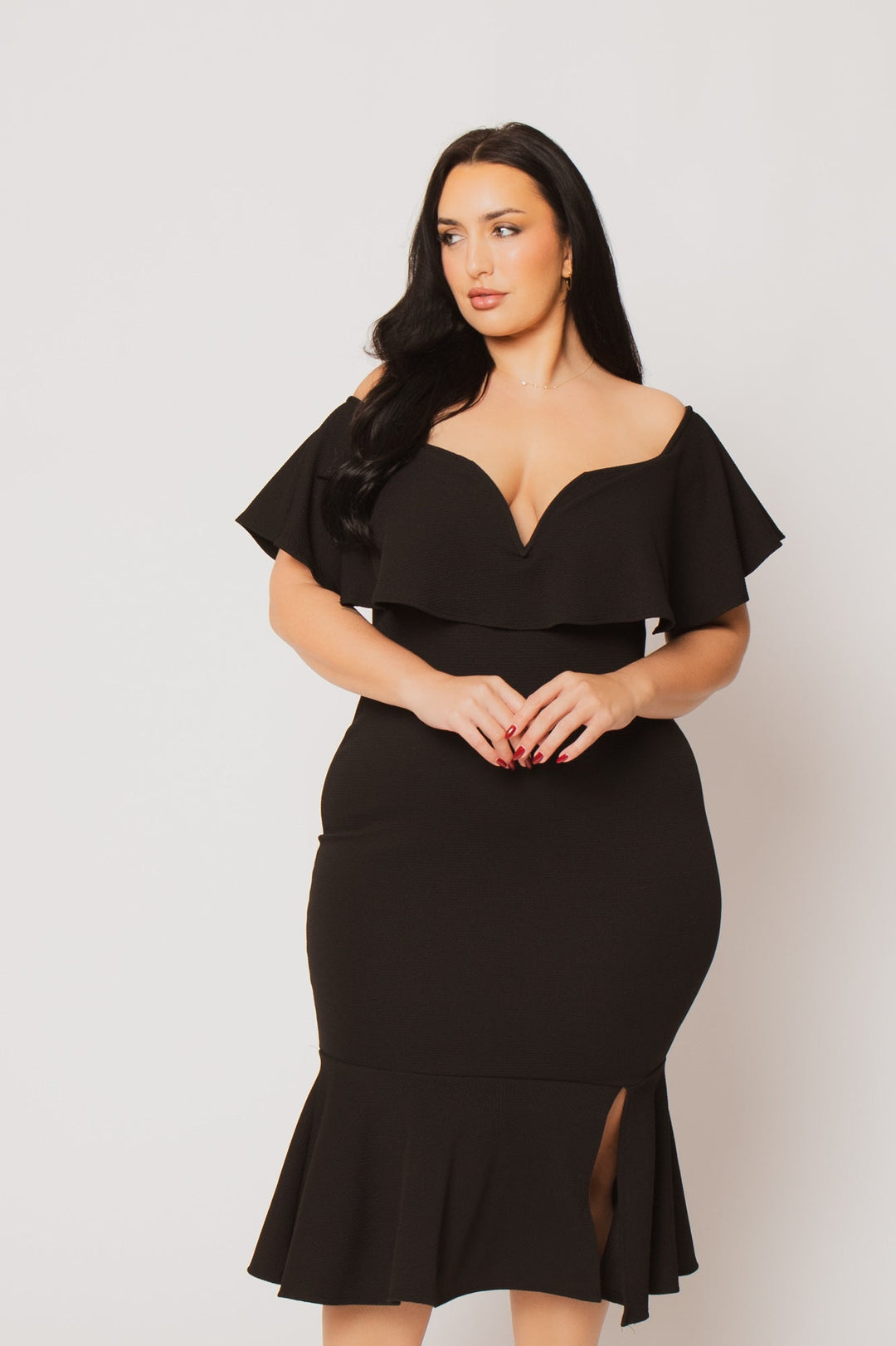 Curvy Sense Inc. Dresses Plus Size Lucinda Midi Dress - Black