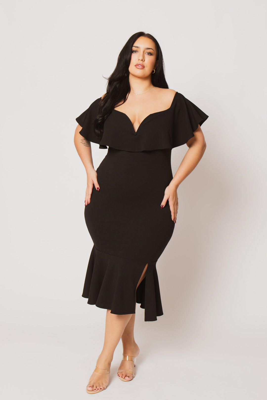 Curvy Sense Inc. Dresses Plus Size Lucinda Midi Dress - Black