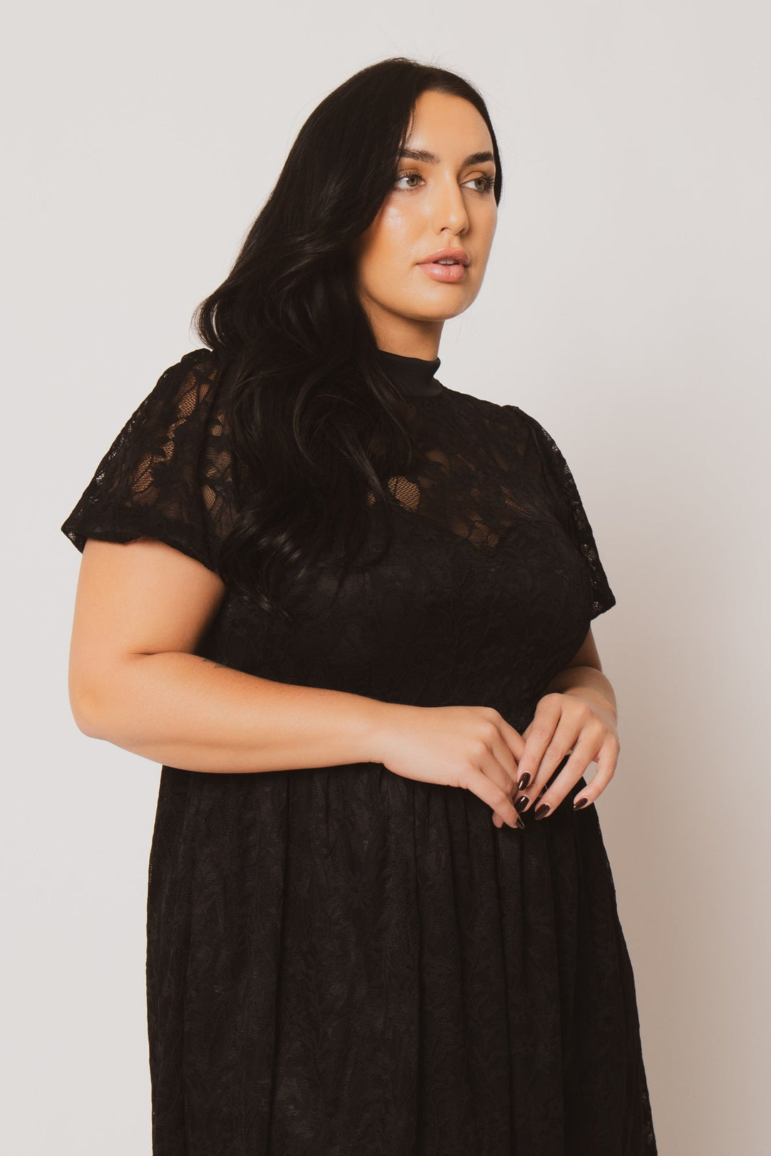 Curvy Sense Dresses Plus Size Luna Lace Mock Neck Dress - Black