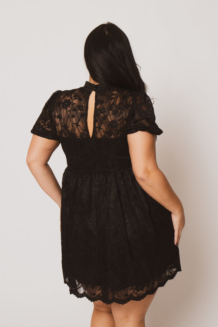 Curvy Sense Dresses Plus Size Luna Lace Mock Neck Dress - Black
