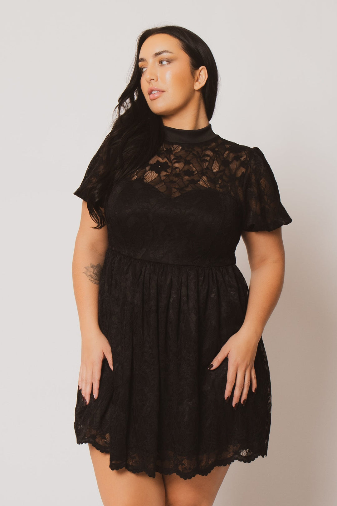 Curvy Sense Dresses Plus Size Luna Lace Mock Neck Dress - Black
