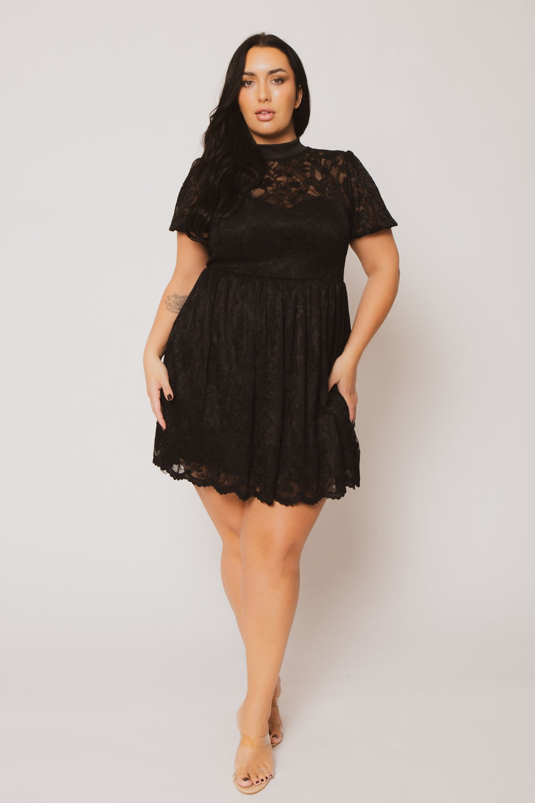 Plus Size Luna Lace Mock Neck Dress - Black 4X / Black at Curvy Sense Plus Size Luna Lace Mock Neck Dress - Black 4X / Black at Curvy Sense