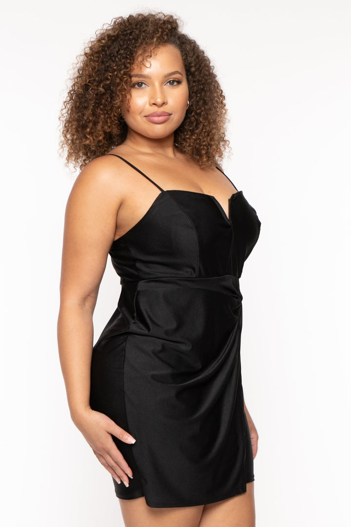 Curvy Sense Dresses Plus Size Lunette Cami Mini Dress -Black