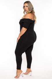 Curvy Sense Dresses Plus Size Lydia Off the Shoulder Jumpsuit- Black